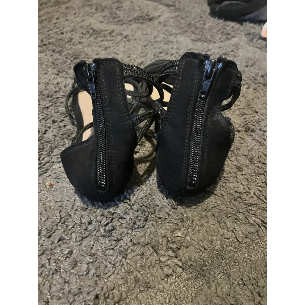 Dream Paris Women's Black Strappy Sandals with Rhinestone Accents Size 10